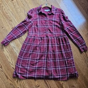 Loft Plaid Button-Front Dress in Burgundy